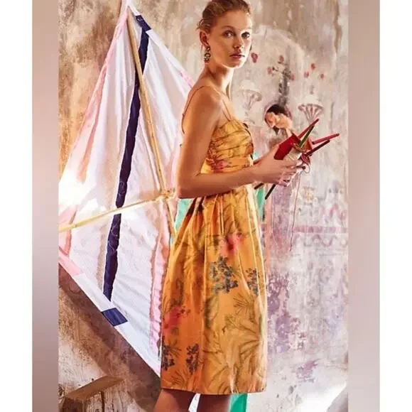 NWT $228 Anthropologie James Coviello Multicolor Floral Botanica Dress Sz 6 - Picture 2 of 10